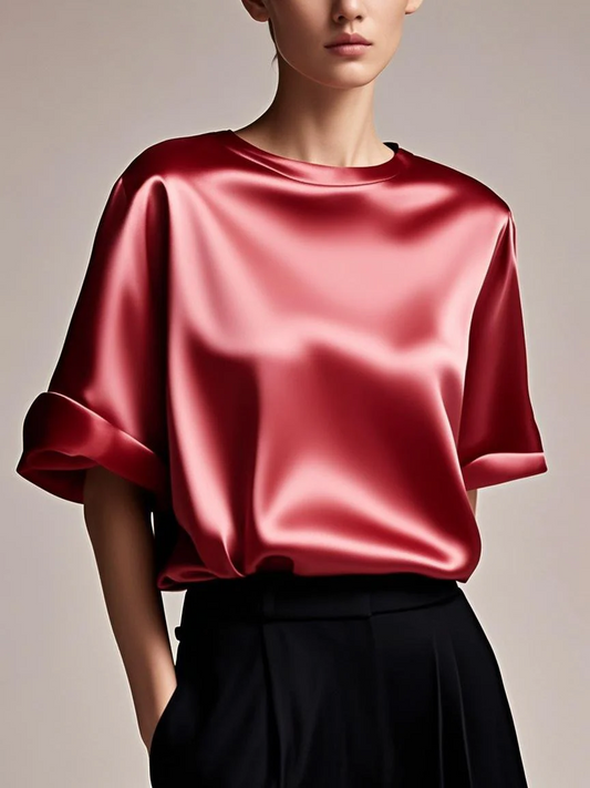 Slim Fit Red Patchwork Silk Vest Short Sleeve