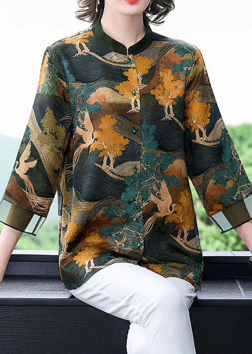 Chinese Style Standing Collar Button Patchwork Silk Top