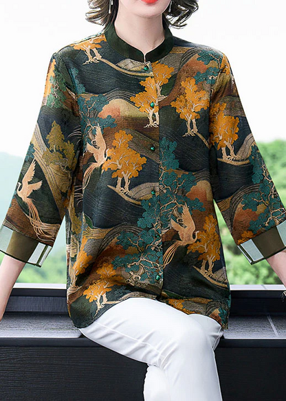 Chinese Style Standing Collar Button Patchwork Silk Top