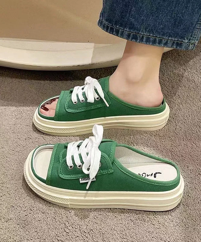 Women's Summer Fashion Green Lace-up Canvas Slippers