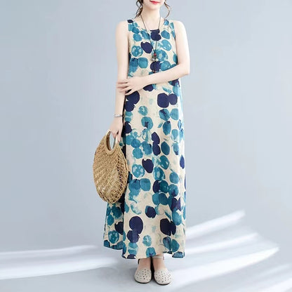 Simple Printed Polka Dot Sleeveless Long Dress