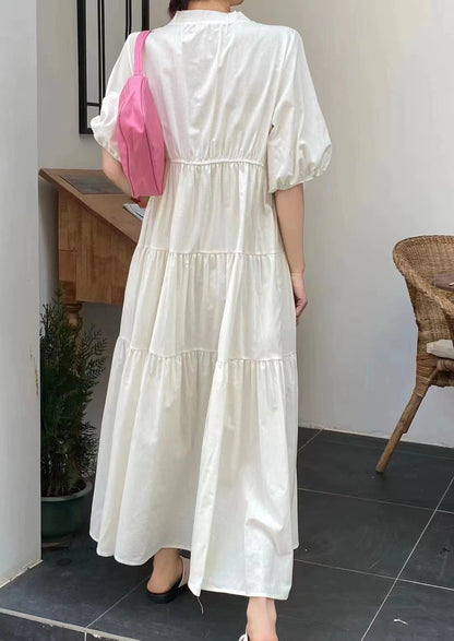 Elegant V-neck embroidered short sleeve dress