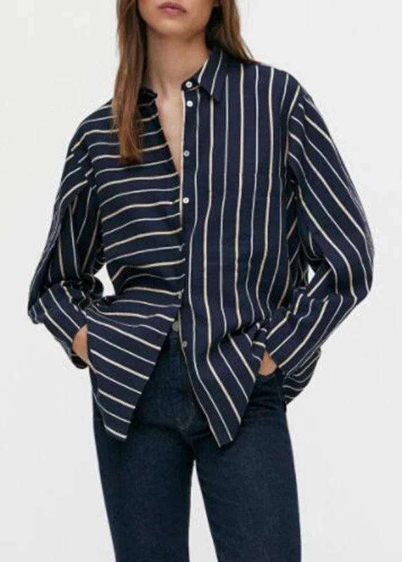 Stylish Striped Patchwork Low Rise Design Cotton Shirt Top