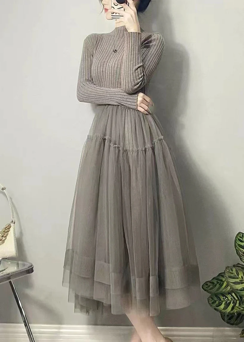 Elegant Knit Asymmetric Tulle Dress
