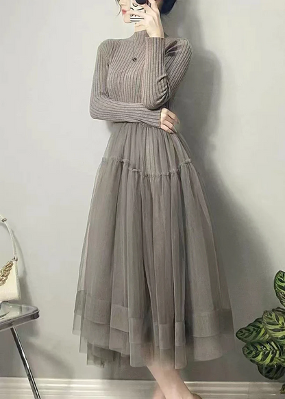 Elegant Knit Asymmetric Tulle Dress