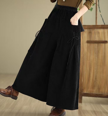 Women's Plus Size Corduroy Tied Peplum Pants