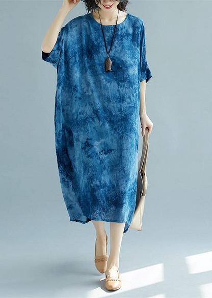 Blue Long Linen Dress Plus Size