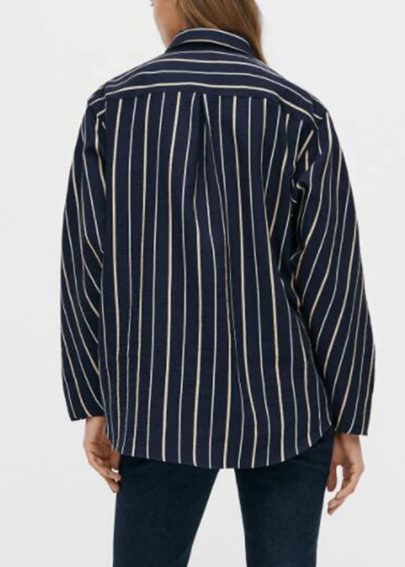 Stylish Striped Patchwork Low Rise Design Cotton Shirt Top