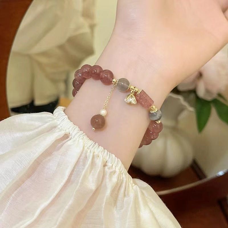 Natural Crystal Beaded Charm Bracelet