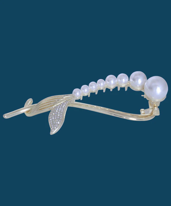 Women's Chic Gold Pearl Zirconia Fishtail Clip Hair Clips