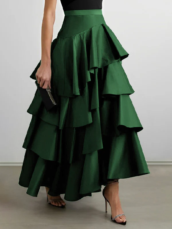 Women's A-line High Waist Ruffle Black Half-body Skirt Spring