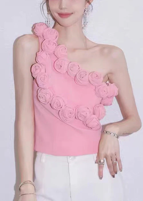 Women's Party Floral One Shoulder Cotton Sleeveless Tank Top