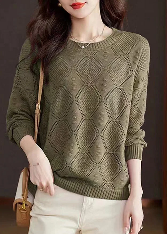 Women's round neck cut-out cotton knit sweater