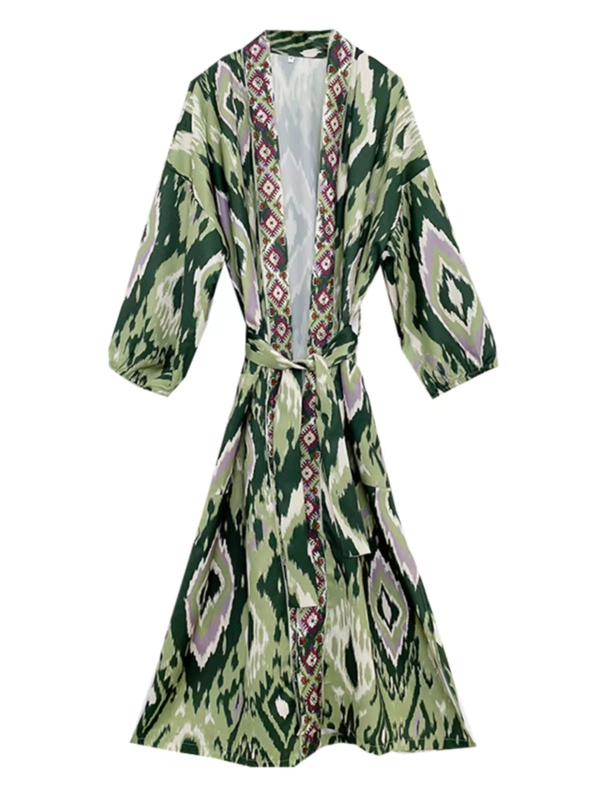 Vintage Diamond Print Cardigan Tie Thin Sun Screen Jacket