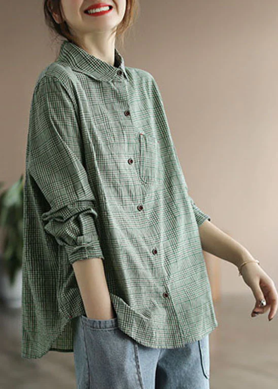 Loose Buttoned Cotton Shirt Top Long Sleeve