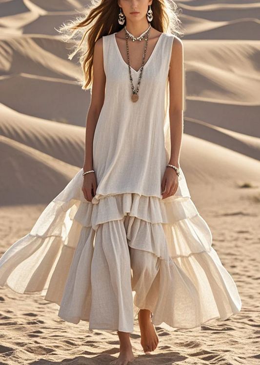 Women's Original White Cotton Sleeveless Long Dress Summer