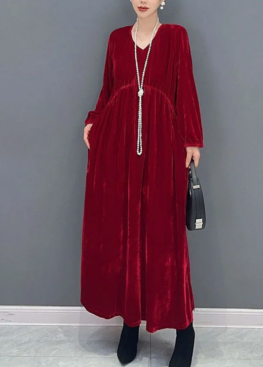 Women's Plus Size Silk Velvet Long Sleeve Long Dresses