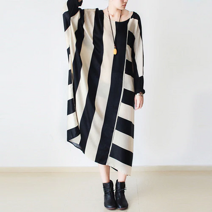 Striped Loose Dresses Long Gowns Oversized Cotton Dresses