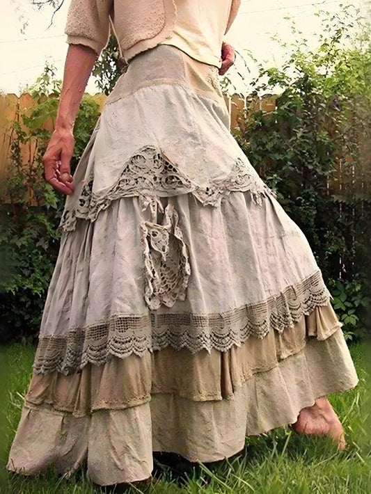 Colorblocked lace-up paneled colorblocked cotton cake skirt bustier skirt