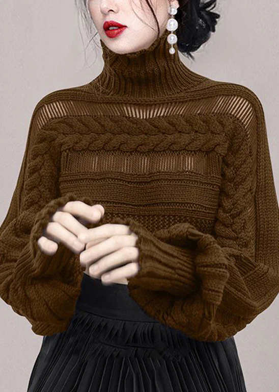 Women's Plus Size Geometric High Neck Skeleton Chunky Knit Sweater Winter
