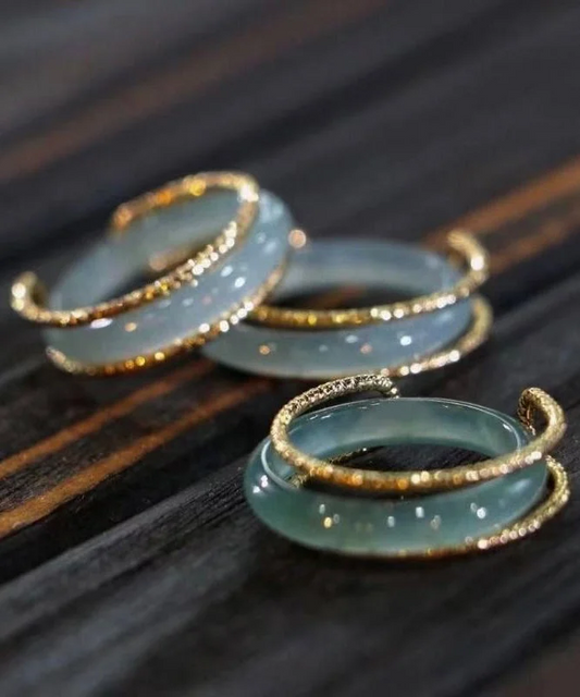 Blue 14K Gold Jade Ring