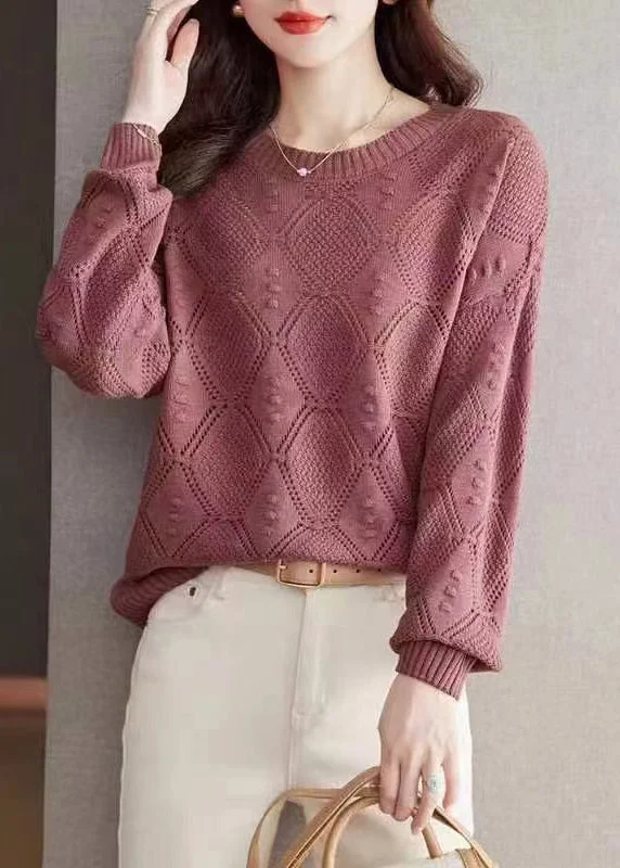 Women's round neck cut-out cotton knit sweater