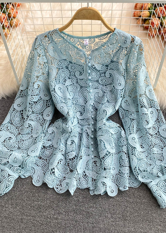 Women's Round Neck Hollow Corset Lace Top Long Sleeve Spring