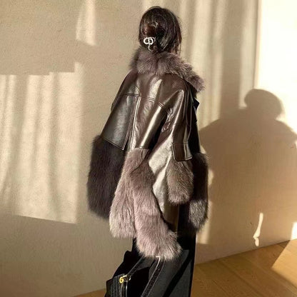 Elegant Patchwork Faux Fur Jacket Coat