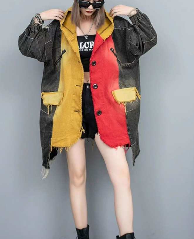Women's Loose Asymmetric Patchwork Denim
