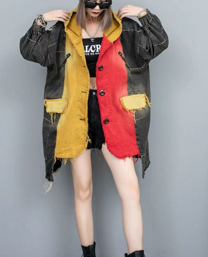 Women's Loose Asymmetric Patchwork Denim