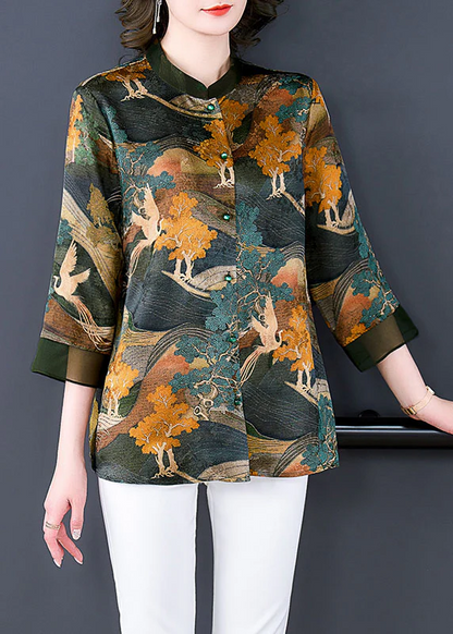 Chinese Style Standing Collar Button Patchwork Silk Top