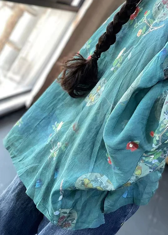 Loose Button Print Cotton Colorblocked Shirt