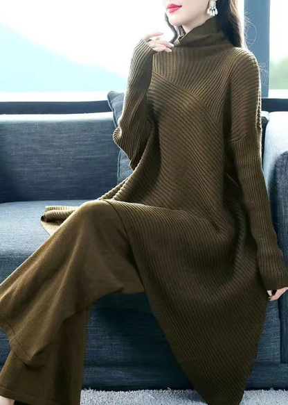Plus Size Turtleneck Patchwork Wool Two-Piece Set Sweater