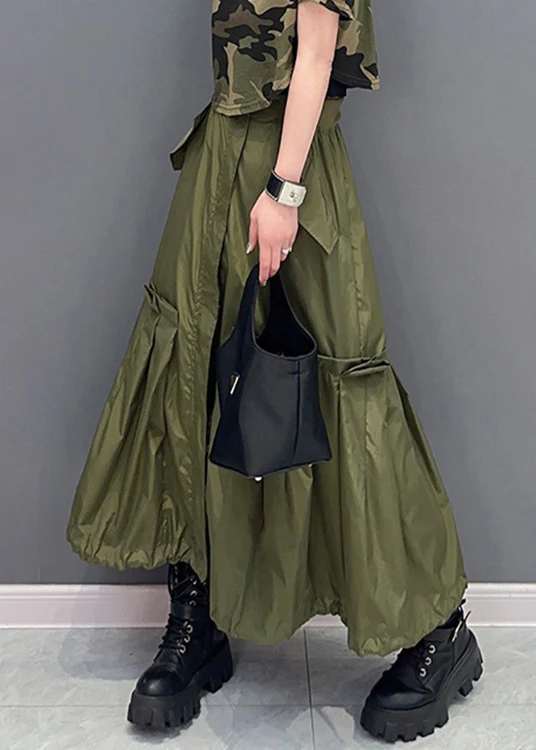Fashion Patchwork Stretch Waist Solid Color Pleated Long Skirt