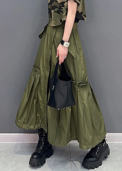 Fashion Patchwork Stretch Waist Solid Color Pleated Long Skirt