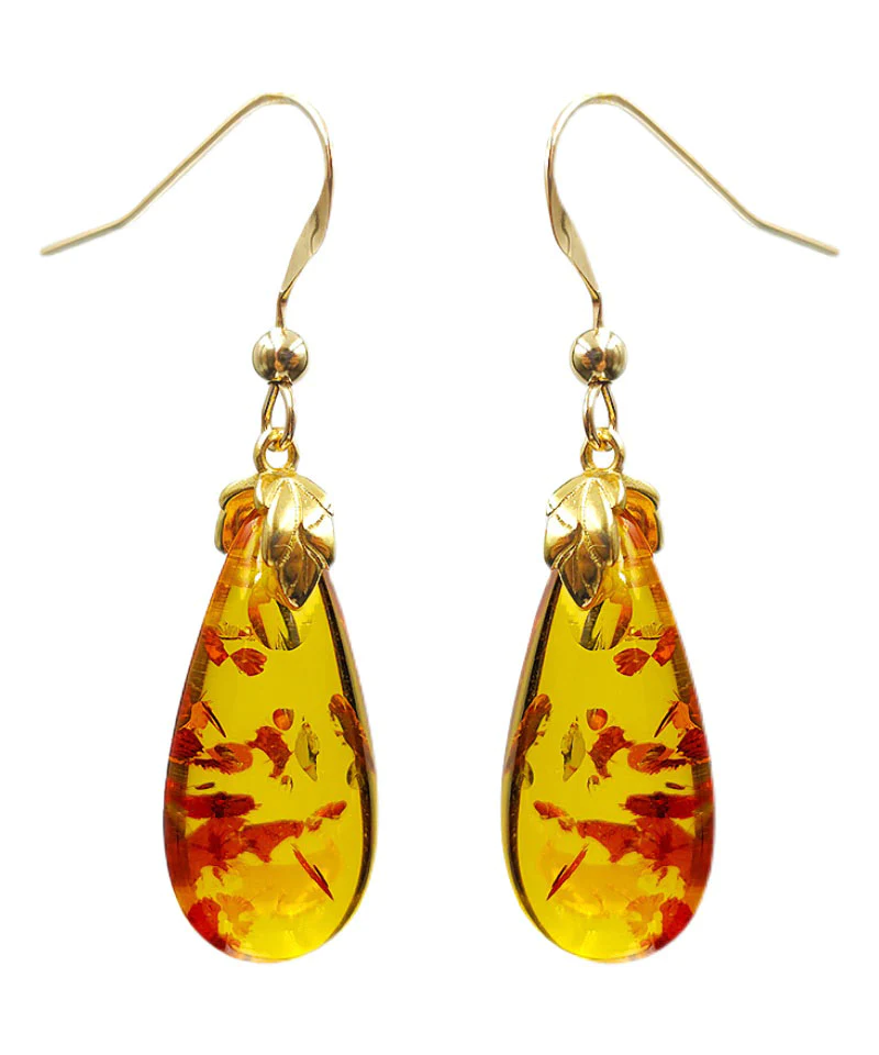 Yellow 14K Gold Amber Drop Earrings