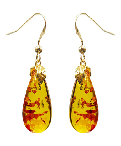 Yellow 14K Gold Amber Drop Earrings