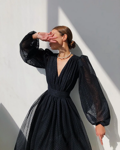 French Polka Dot Patchwork A-Line Dress