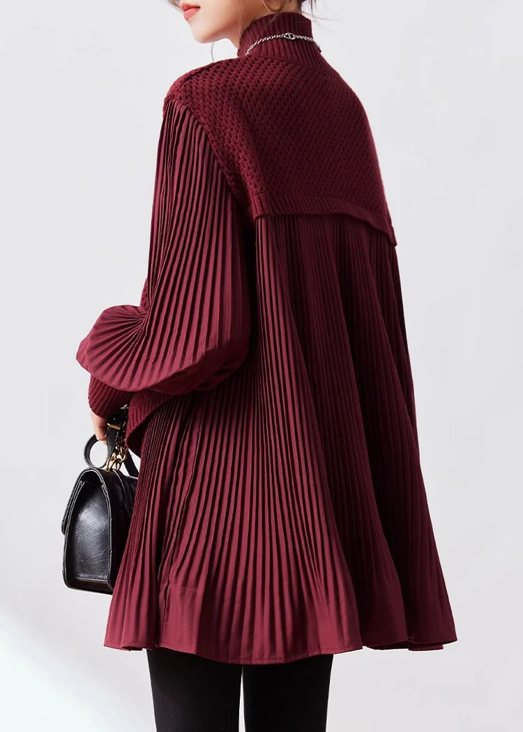 Women's Plus Size High Neck Knit Splicing Fake Two Piece Sweater Set