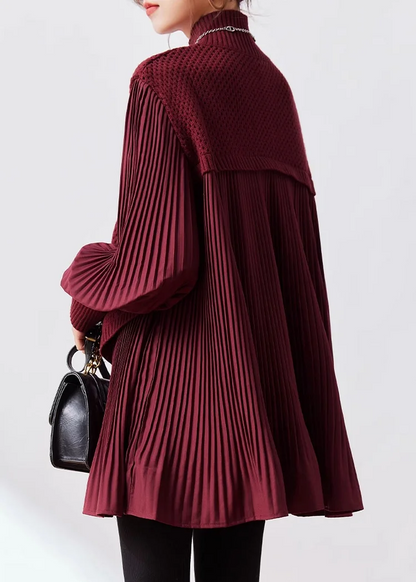 Women's Plus Size High Neck Knit Splicing Fake Two Piece Sweater Set