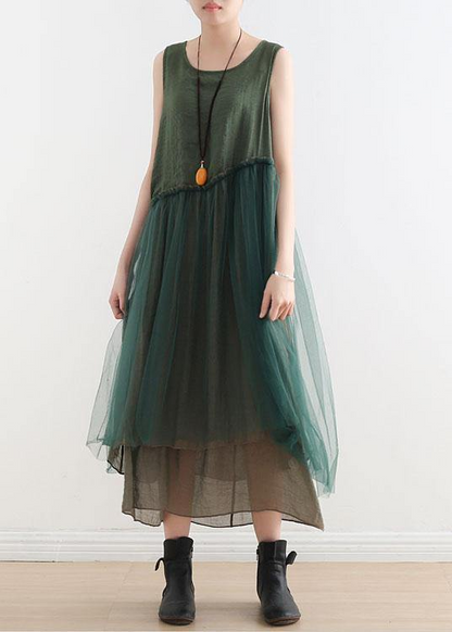 Italian green quilted cotton dress