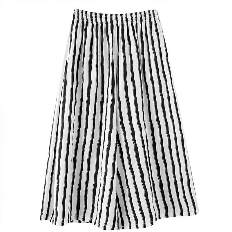 Black And White Oversized Striped Cotton Wide Leg Pants