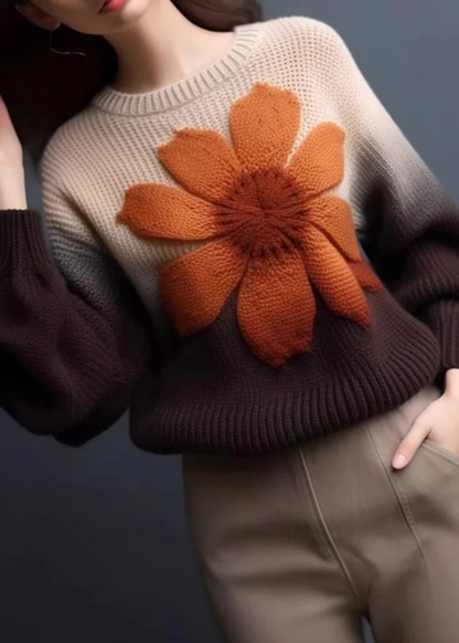 Plus Size Floral Knit Pullover Winter