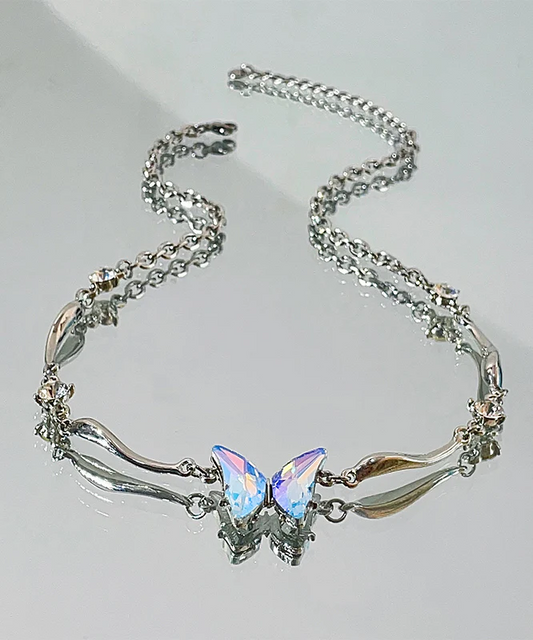 Women's Chic Hundred Silk Stainless Steel Butterfly Pendant Necklace