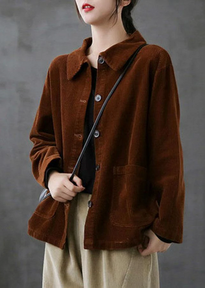 Women's Loose Pocket Long Sleeve Corduroy Jacket