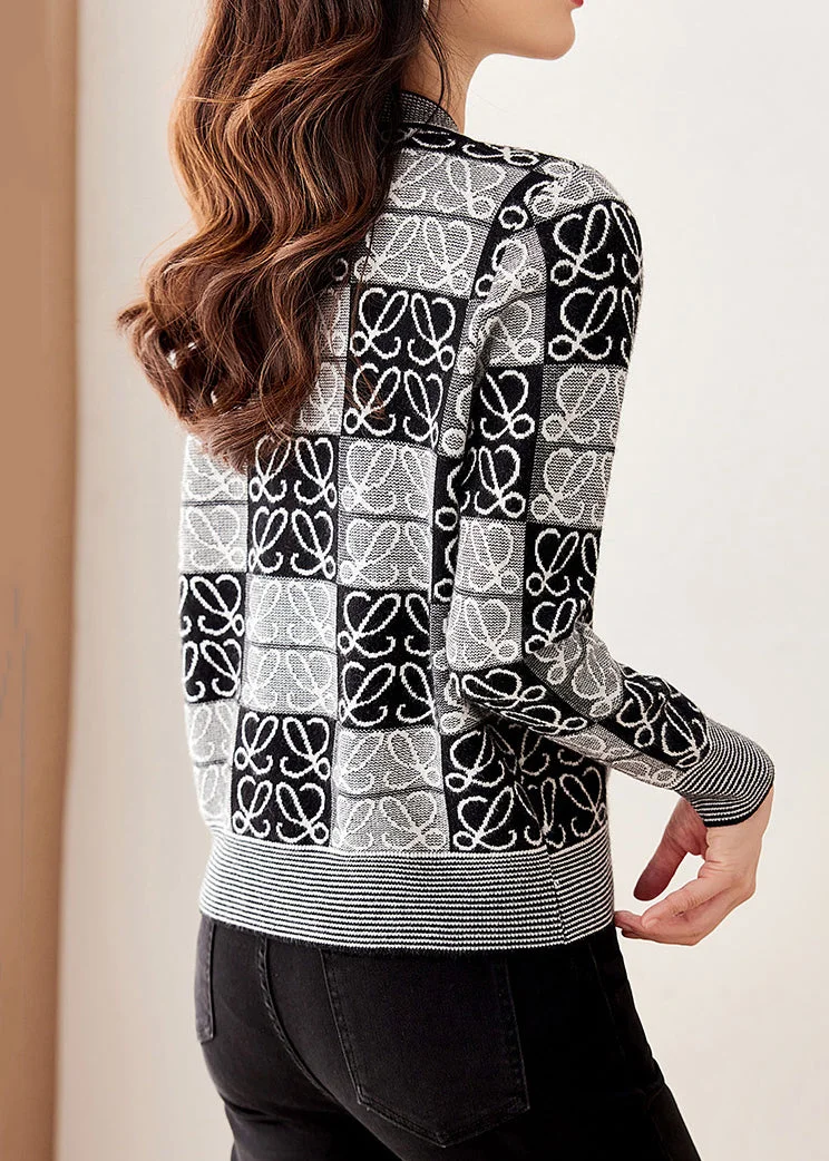 Elegant V-Neck Button Patchwork Long Sleeve Knit Top