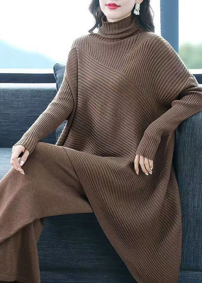 Plus Size Turtleneck Patchwork Wool Two-Piece Set Sweater