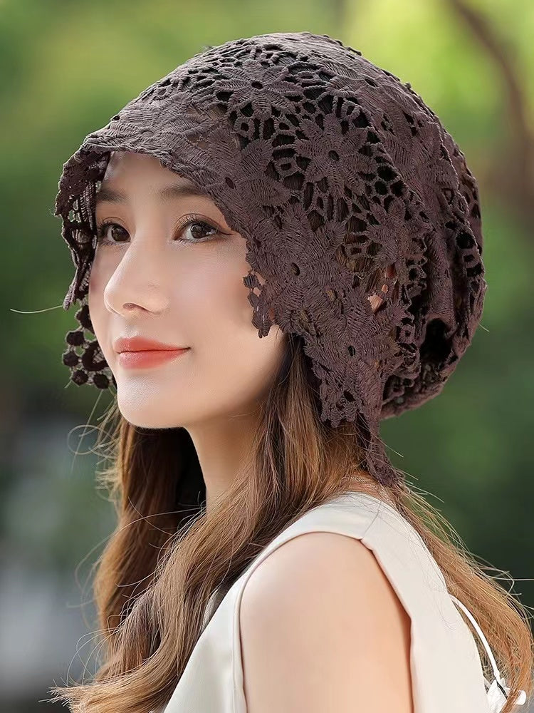 Black Lace Cutout Floral Hat