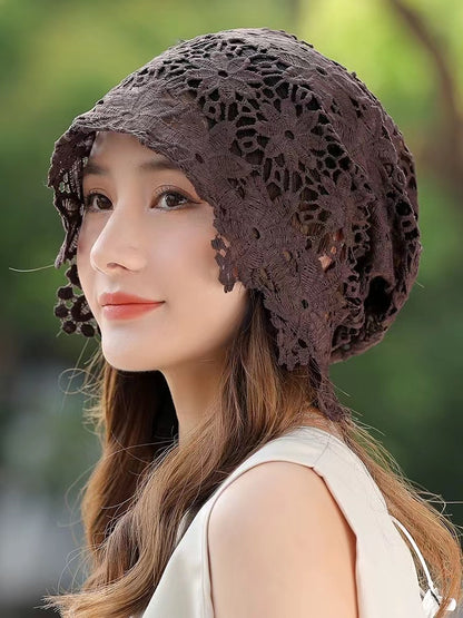 Black Lace Cutout Floral Hat