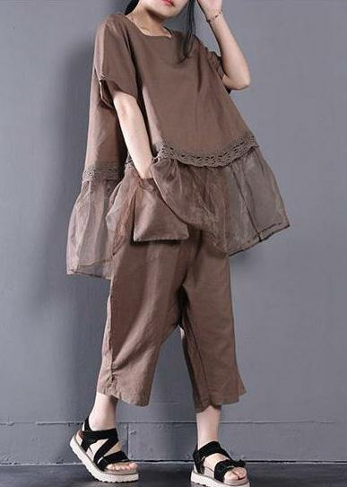Women's Casual Beach Khaki Two Piece Set